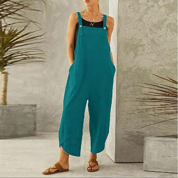 Womens Solid Color Casual Ninth Overalls