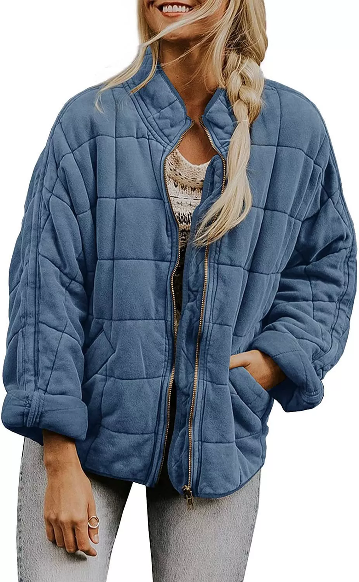 Womens Fashion Solid Color Stand Collar Cotton Padded Jacket