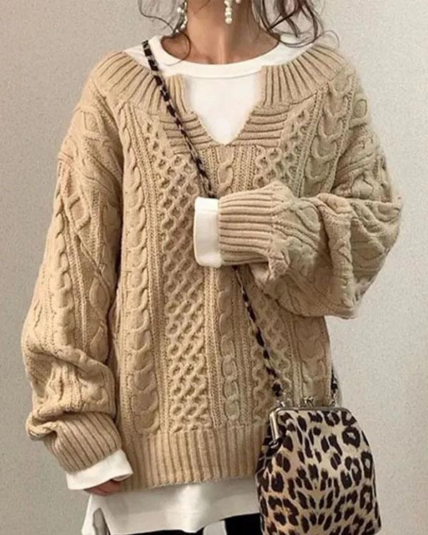Cerigal Tiny V Neck Hand Twist Sweater