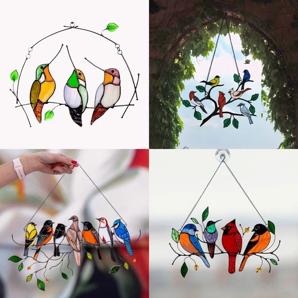 Birds Stained  Window  Panel Hangings