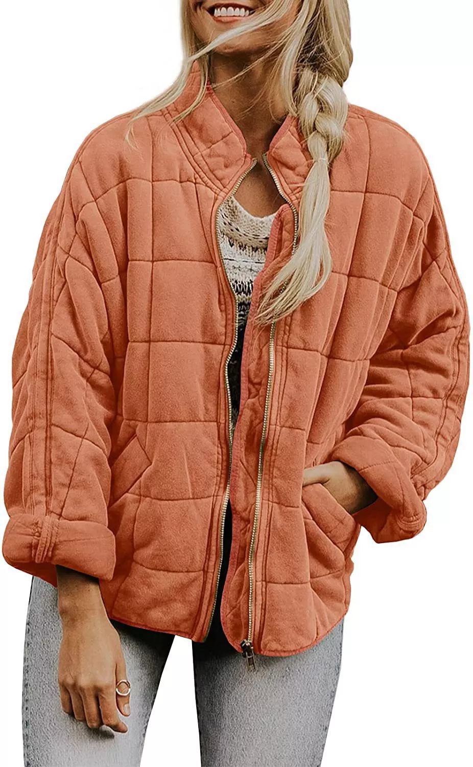 Womens Fashion Solid Color Stand Collar Cotton Padded Jacket