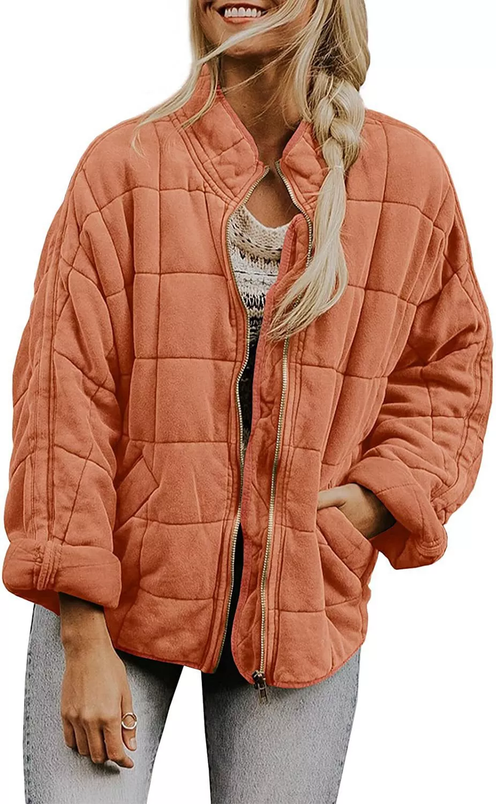 Womens Fashion Solid Color Stand Collar Cotton Padded Jacket