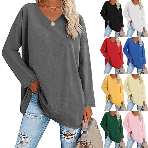 Womens loose long sleeve fashion V neck knit top