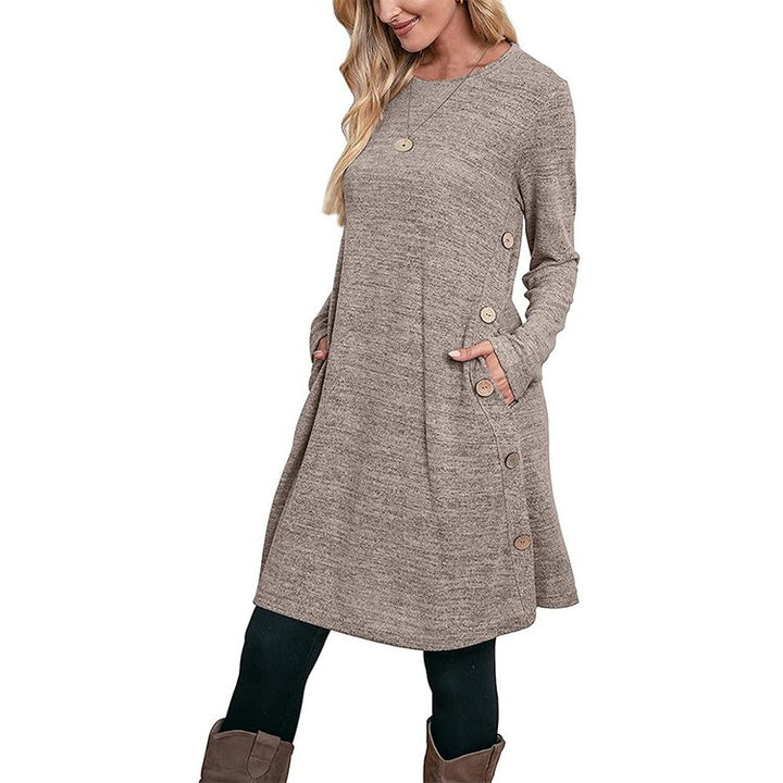 BUTTONED POCKET CASUAL LOOSE DRESS