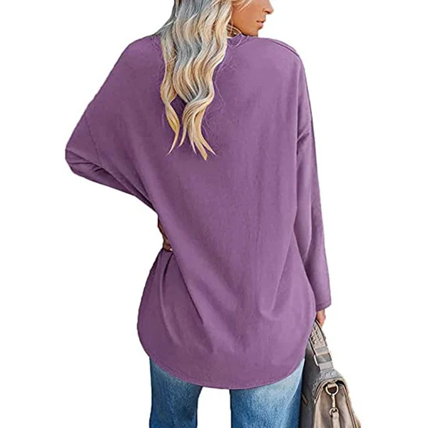 Womens loose long sleeve fashion V neck knit top