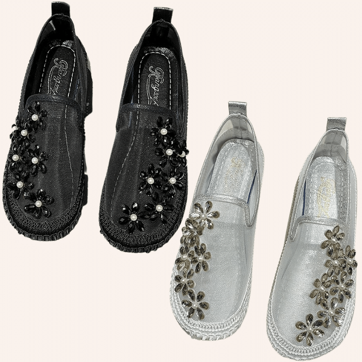 Women Rhinestone Crystal Flowers Mesh Ballet Flats Walking Shoes