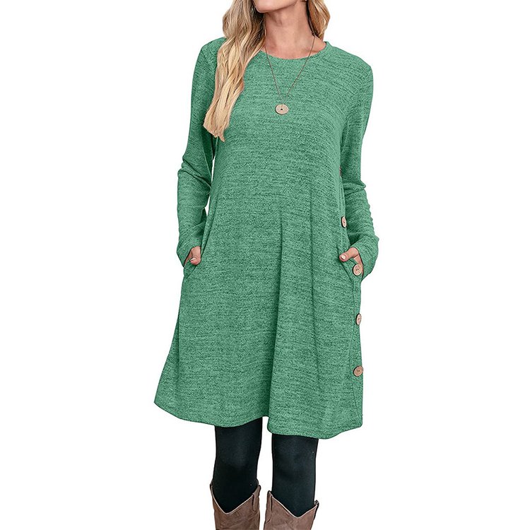 BUTTONED POCKET CASUAL LOOSE DRESS