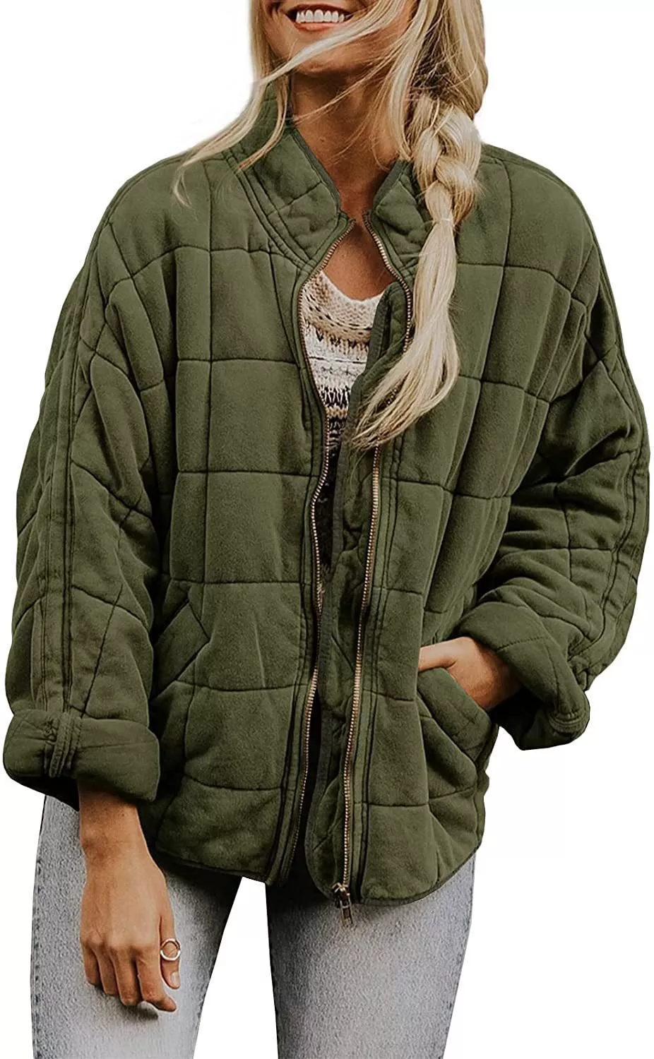 Womens Fashion Solid Color Stand Collar Cotton Padded Jacket