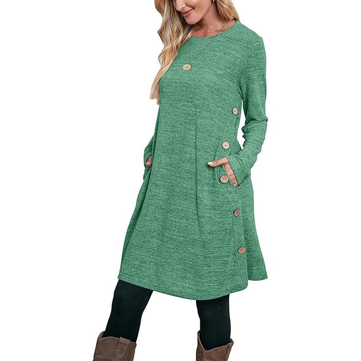 BUTTONED POCKET CASUAL LOOSE DRESS