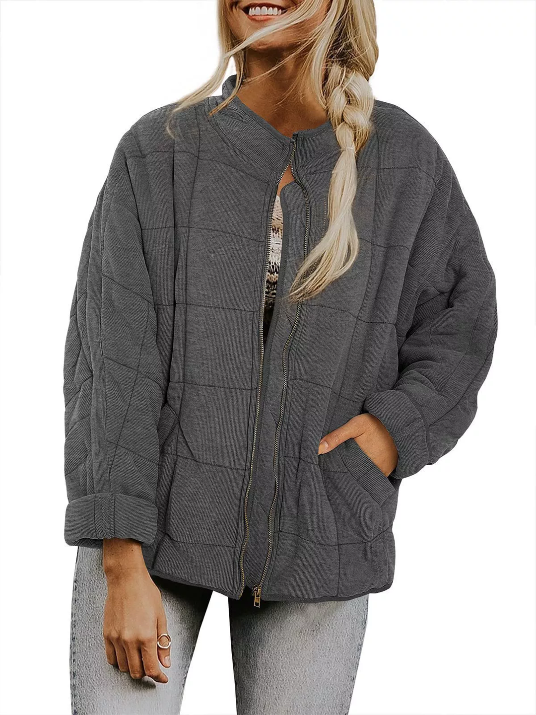 Womens Fashion Solid Color Stand Collar Cotton Padded Jacket