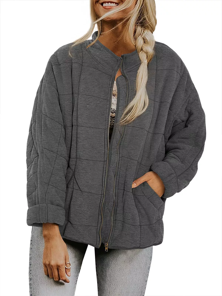 Womens Fashion Solid Color Stand Collar Cotton Padded Jacket