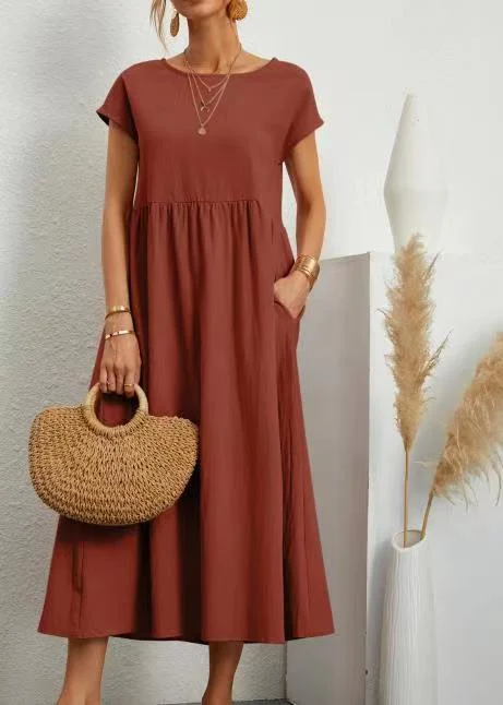 Womens Short Sleeve Cotton And Linen Dress
