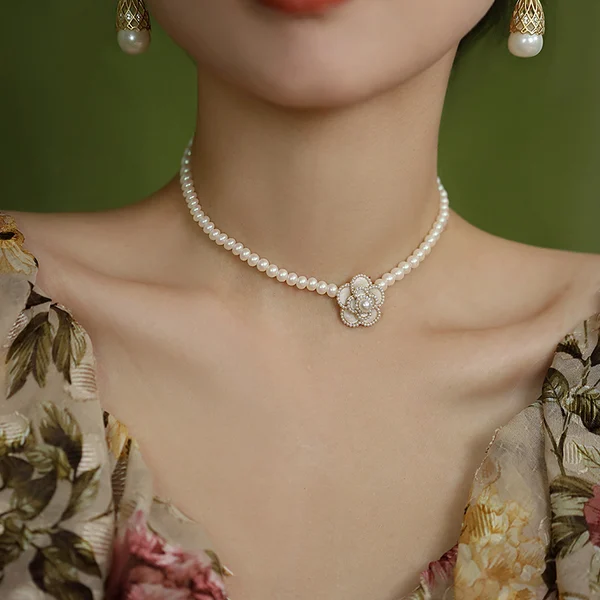 Elegant Pearl Camellia Necklace