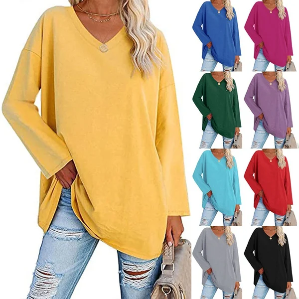 Womens loose long sleeve fashion V neck knit top