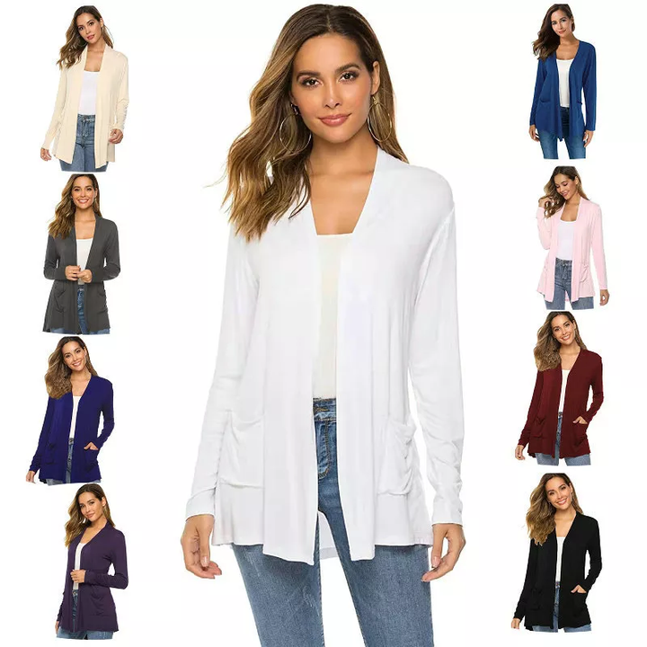 WOMENS CASUAL LIGHTWEIGHT OPEN FRONT LONG SLEEVE CARDIGANS