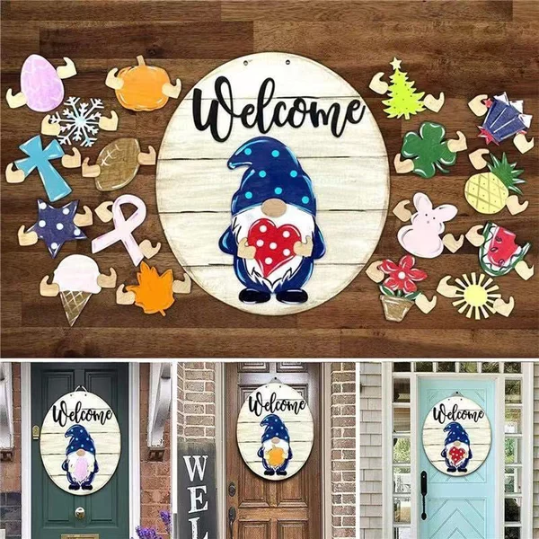 Cute 3D Seasonal Interchangeable Gnome Door Hanger