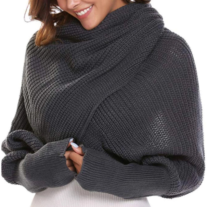 Knitted Wrap Scarf With Sleeves