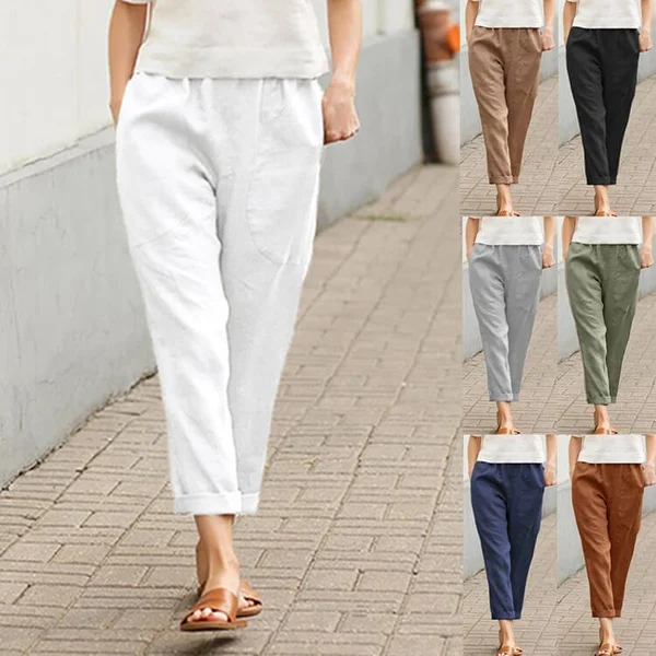 Linen cotton womens large size loose pants