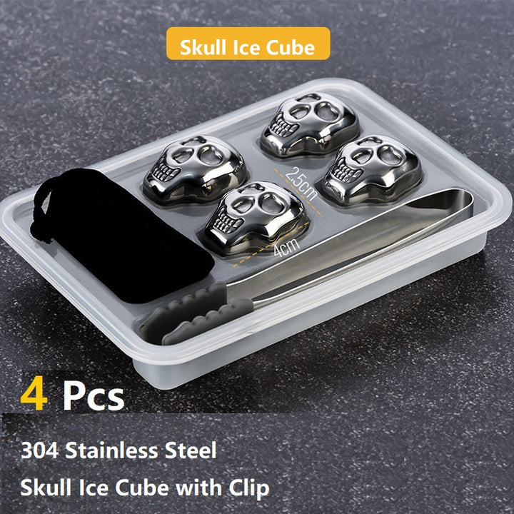4Pcs Stainless Steel Skull Ice Cube Molds with Clip