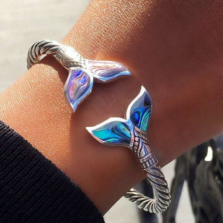 Abalone Shell Mermaid Tail SS Bangle Bracelet