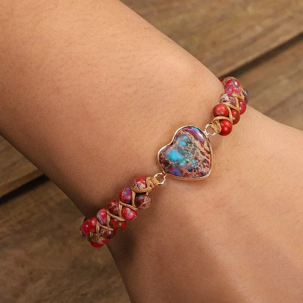 To My Granddaughter Love You Forever Jasper Heart Bracelet