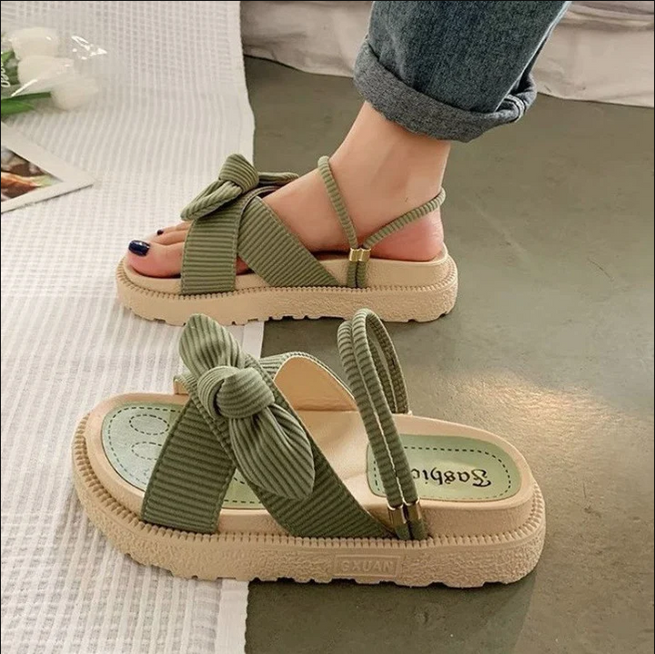 Comfortable Ribbed Corduroy Bow Slip On Sling Back Platform sandals