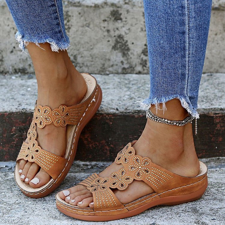 Soft Footbed Orthopedic Arch-Support Womens Flower Hollow Out Sandals