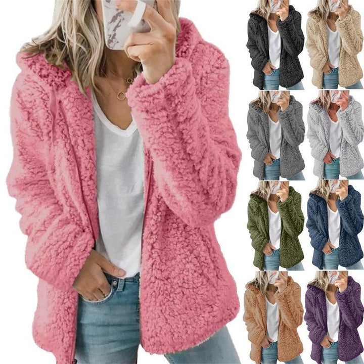 Sidefeel Women Open Front Hooded Cardigan Fleece Pocket Coat Outwear