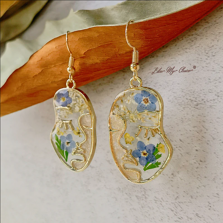 Abstract Face Forget Me Not Flower Earrings