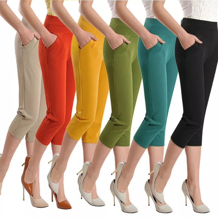 womens seven point color pants high waisted elastic casual pants