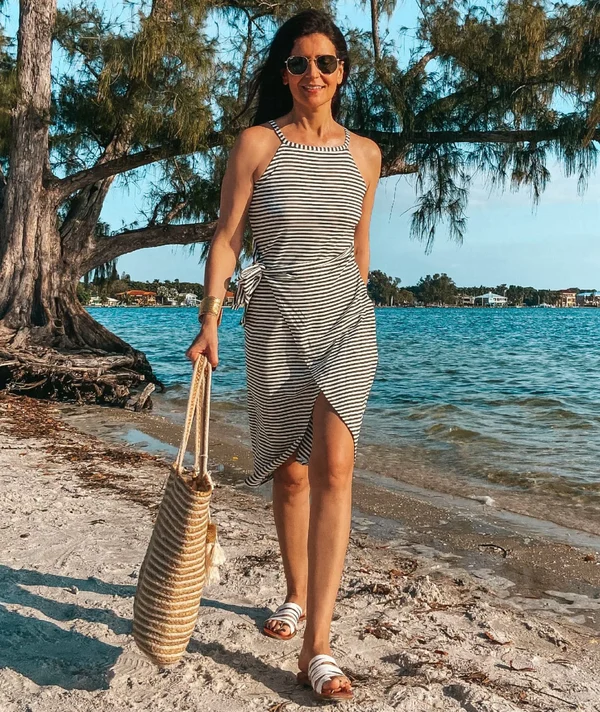 Casual Sleeveless Striped Midi Dresses