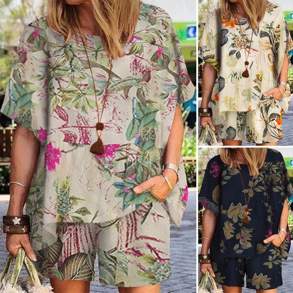 Half Sleeve Elastic waist Cotton Suit