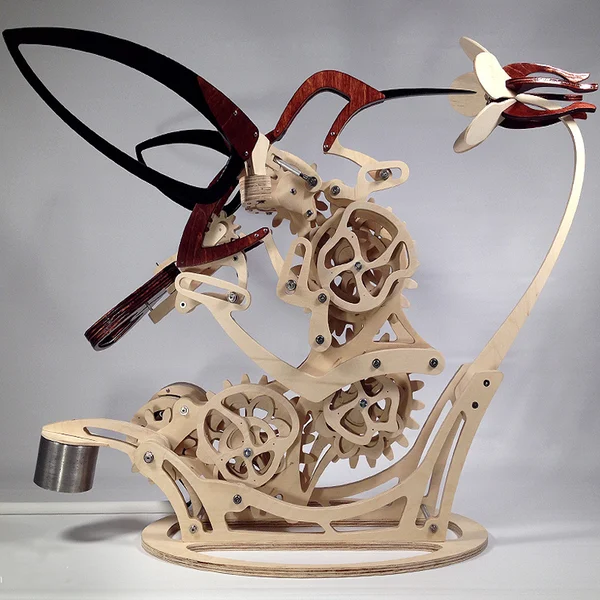 MAGICAL WOODEN KINETIC HUMMINGBIRD SCULPTURE