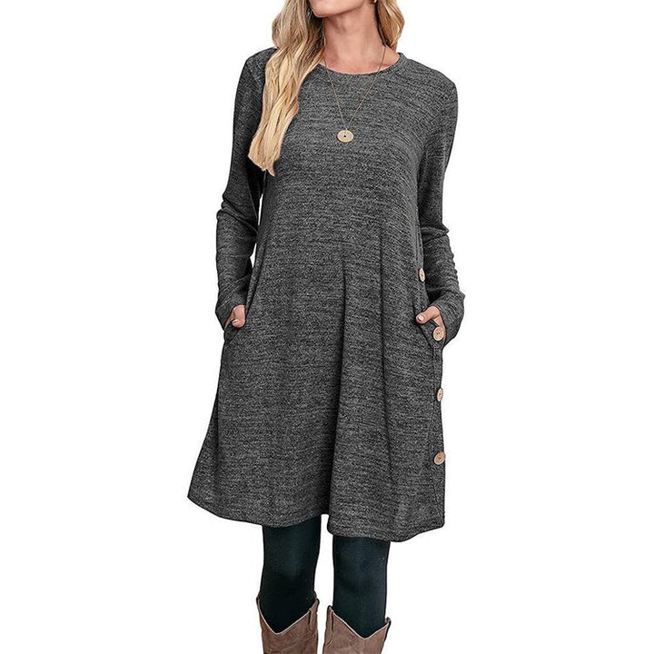 BUTTONED POCKET CASUAL LOOSE DRESS