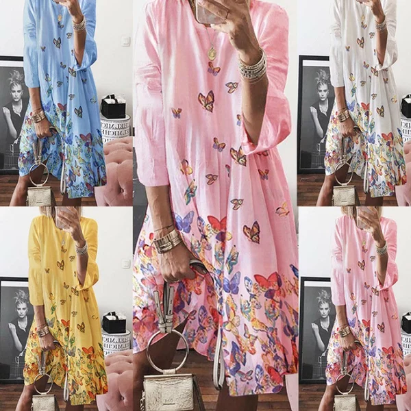Butterflies Printed Loose Resort Dress