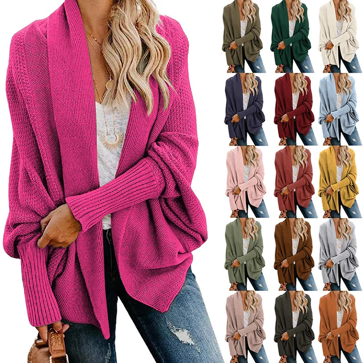 Bat sleeve loose knit cardigan shawl jacket