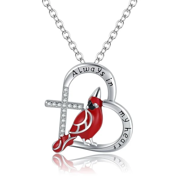 Red Bird Heart Cardinal Necklace