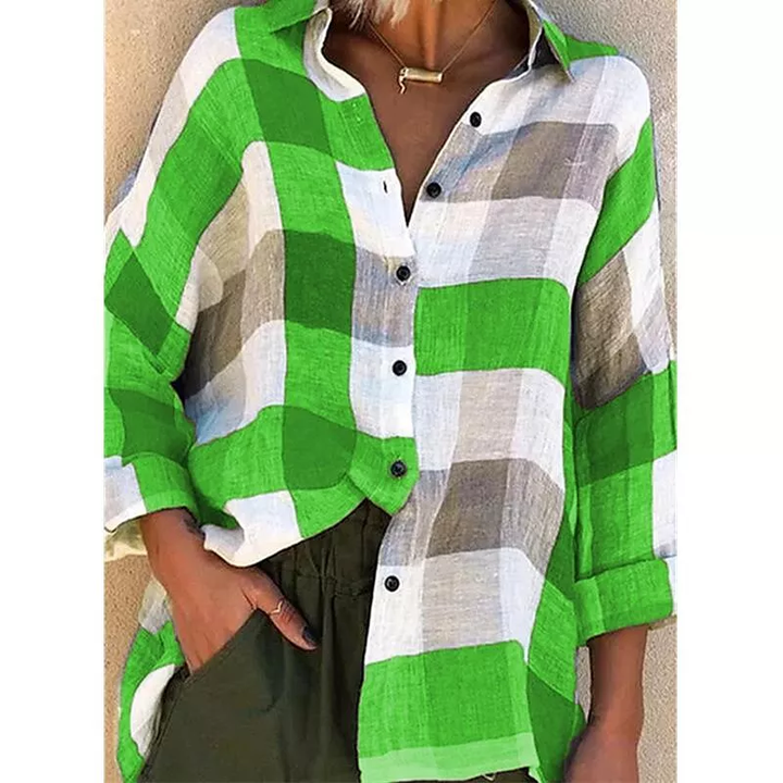 Womens Printed Long sleeved Shirt Loose Plaid Shirt