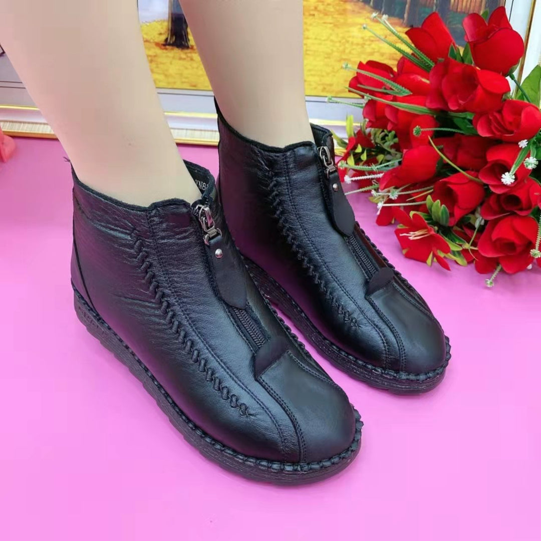 Retro Soft Leather Velvet Womens Winter MAMA Shoes