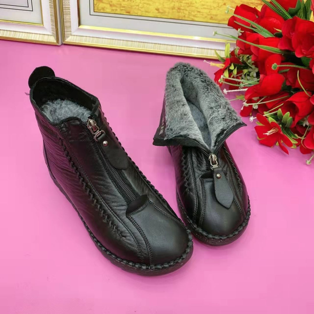Retro Soft Leather Velvet Womens Winter MAMA Shoes