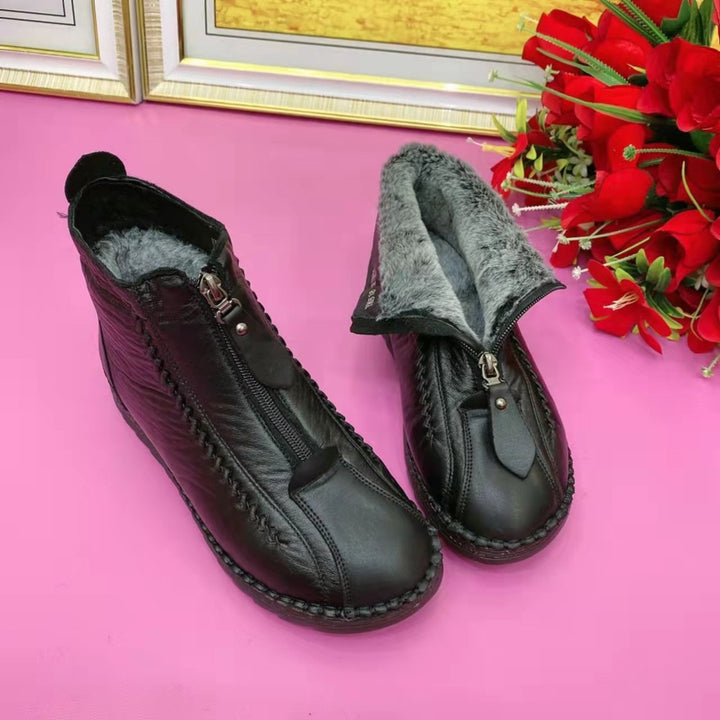 Retro Soft Leather Velvet Womens Winter MAMA Shoes
