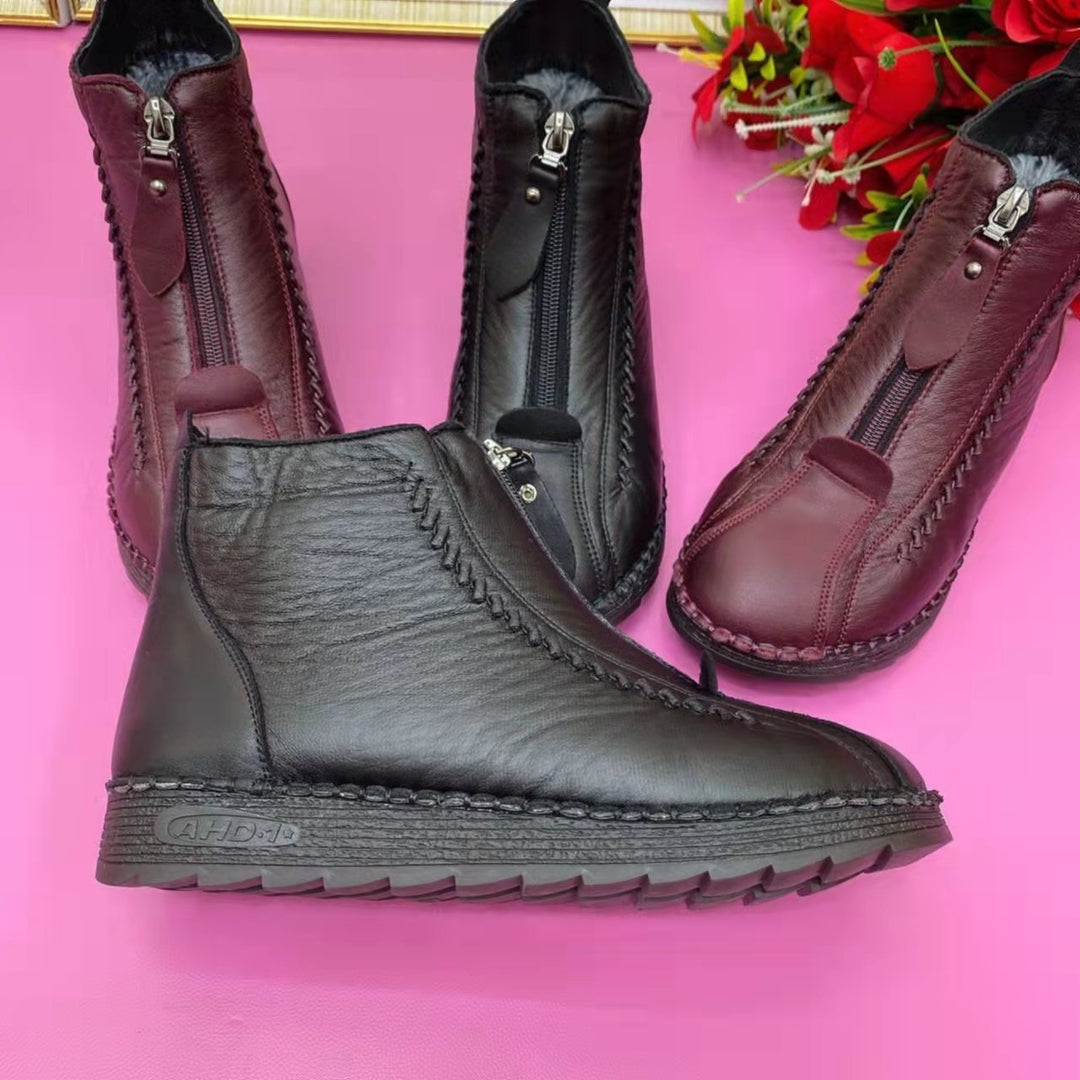 Retro Soft Leather Velvet Womens Winter MAMA Shoes