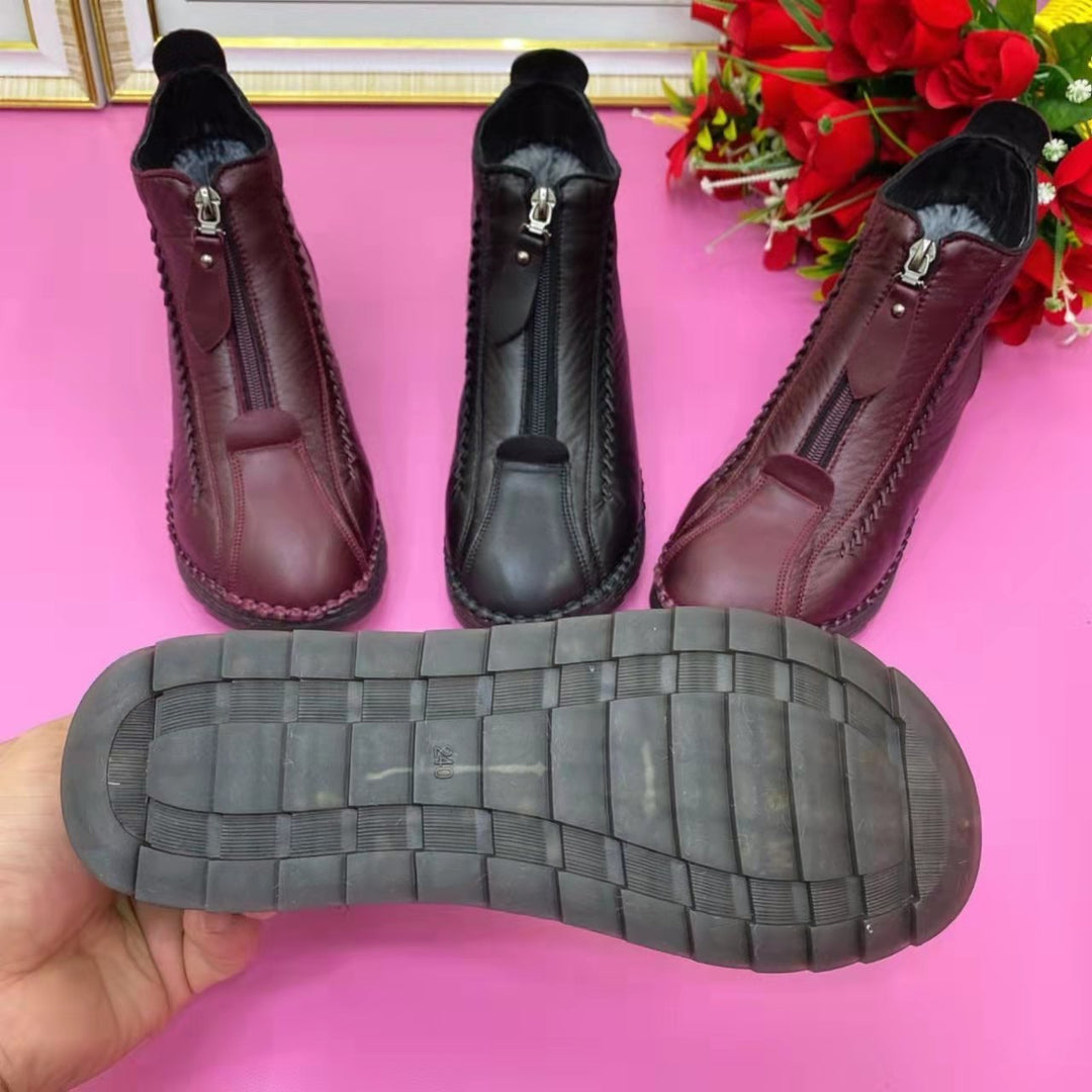 Retro Soft Leather Velvet Womens Winter MAMA Shoes