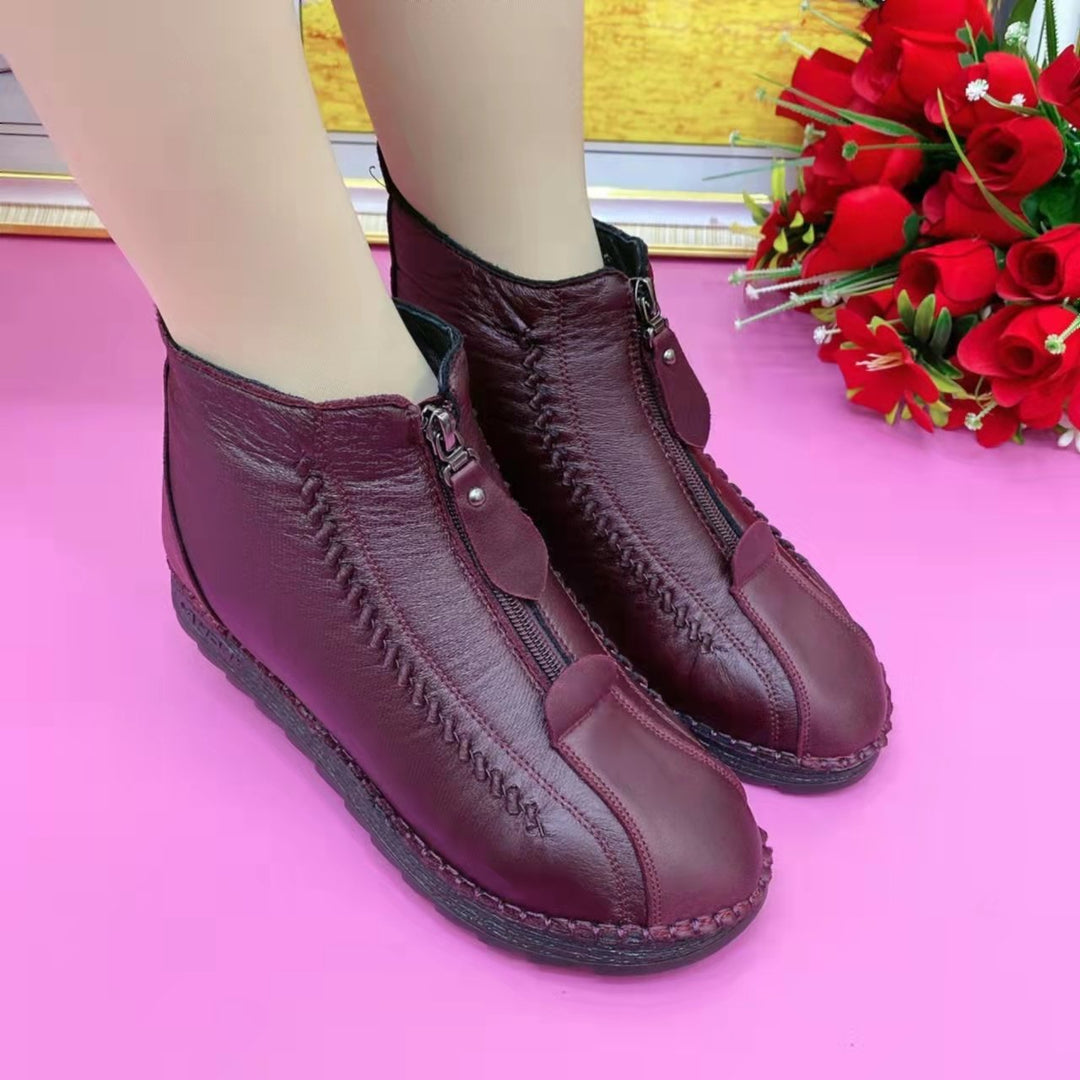 Retro Soft Leather Velvet Womens Winter MAMA Shoes