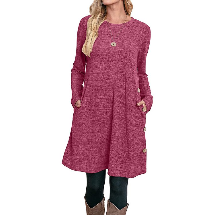 BUTTONED POCKET CASUAL LOOSE DRESS