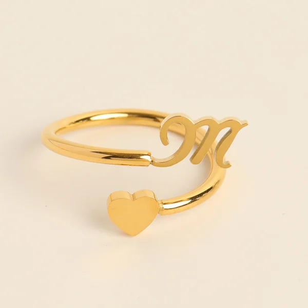 Dainty Initial Heart Ring