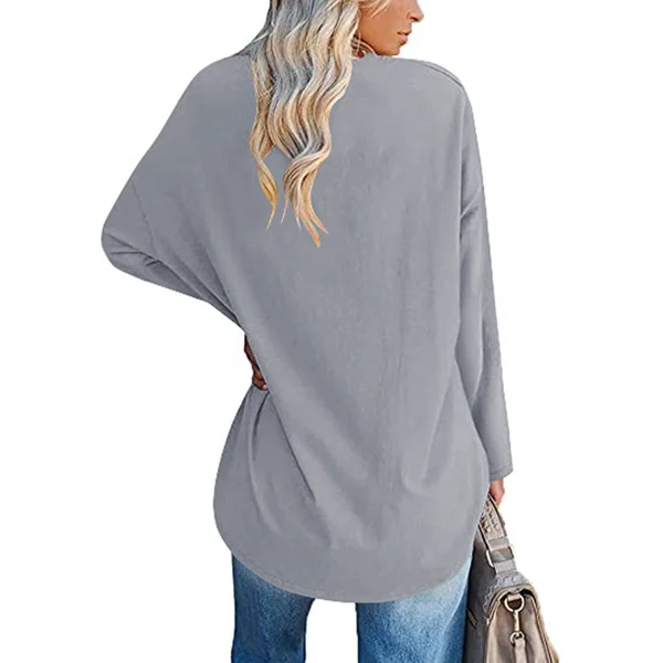 Womens loose long sleeve fashion V neck knit top