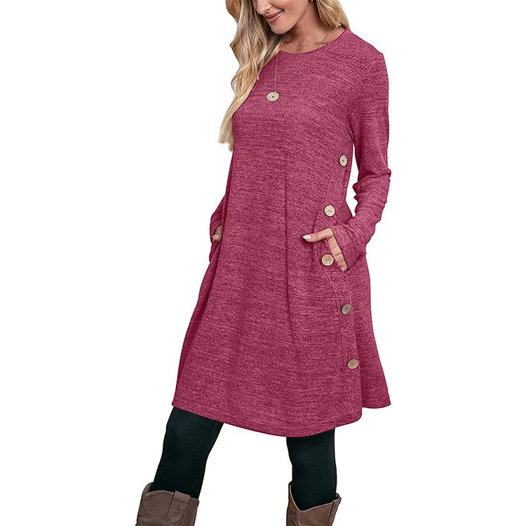 BUTTONED POCKET CASUAL LOOSE DRESS
