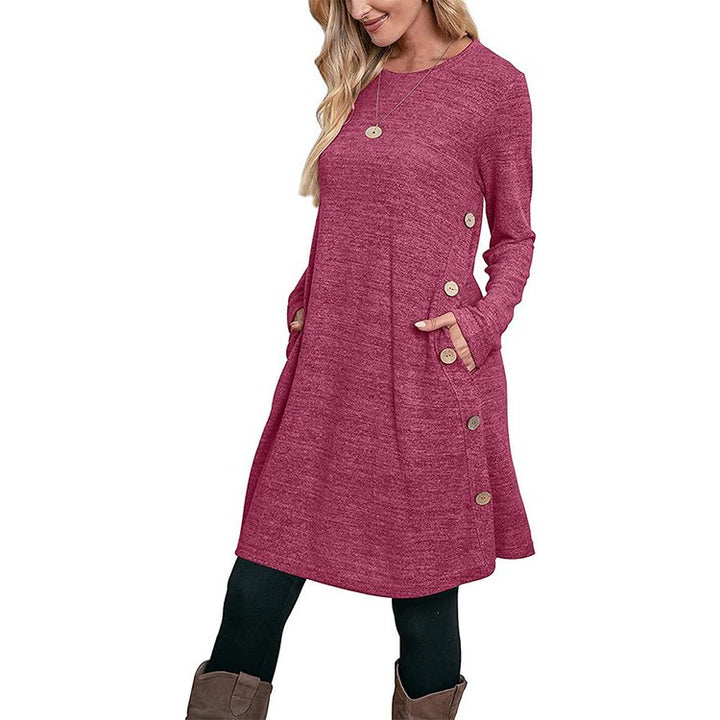 BUTTONED POCKET CASUAL LOOSE DRESS