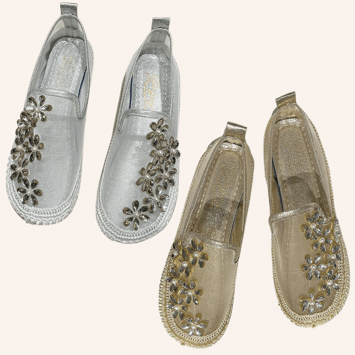 Women Rhinestone Crystal Flowers Mesh Ballet Flats Walking Shoes